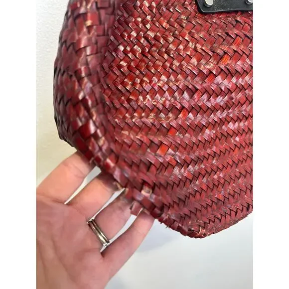 ALLSAINTS Women's Red Straw No Closure Open Zipper Pockets Mosley Straw Tote Bag - Picture 4 of 10